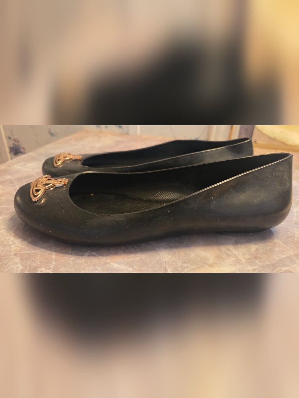 Vivienne Westwood Black Ballet Flats with Gold Orb Emblem - Picture 3 of 6